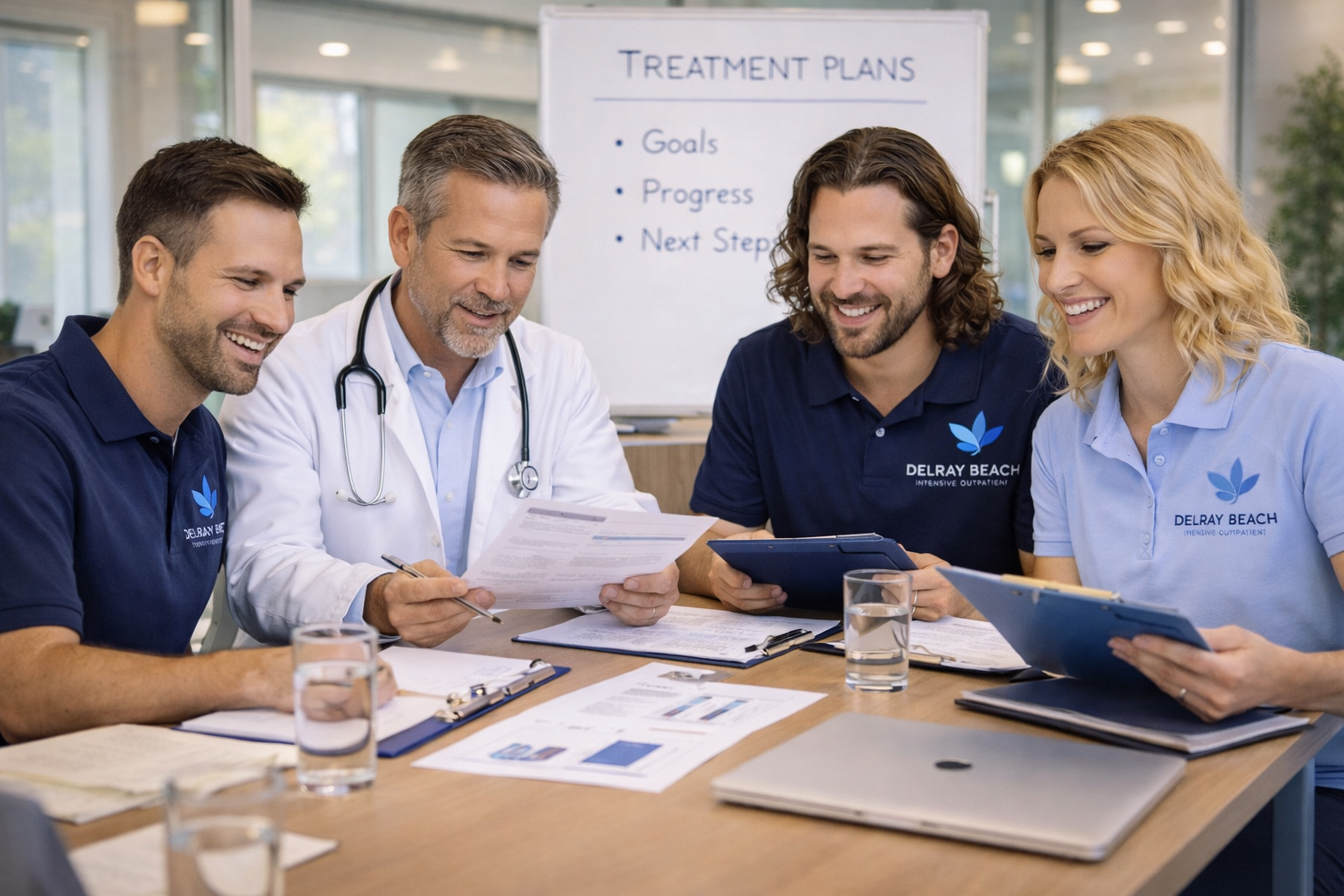 Treatment professionals collaborating on patient care at a Delray Beach addiction treatment center